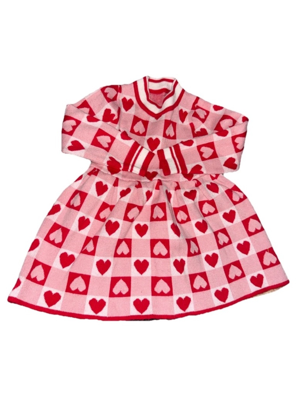 Toddler Girl Heart-Print Pink and Red Knit Dress 18-24months